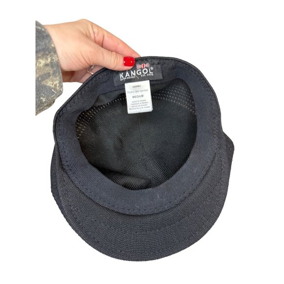 Kangol Tropic Ventair Black Flat Cap Medium Newsboy Cabbie Hat - Picture 2 of 5